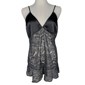 Black Lace Open Back Strappy Criss Cross Tie Lingerie Slip Top Babydoll Sheer